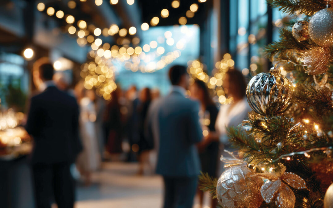Interior of a luxury corporate event venue during a winter reception